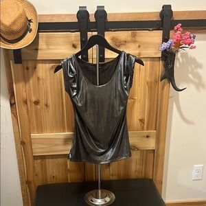 Tart Gray Sleeveless Metallic Fitted cap sleeve with Cold Shoulder